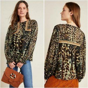 Anthroplogie Joelle bl-nk London Leopard Print Top